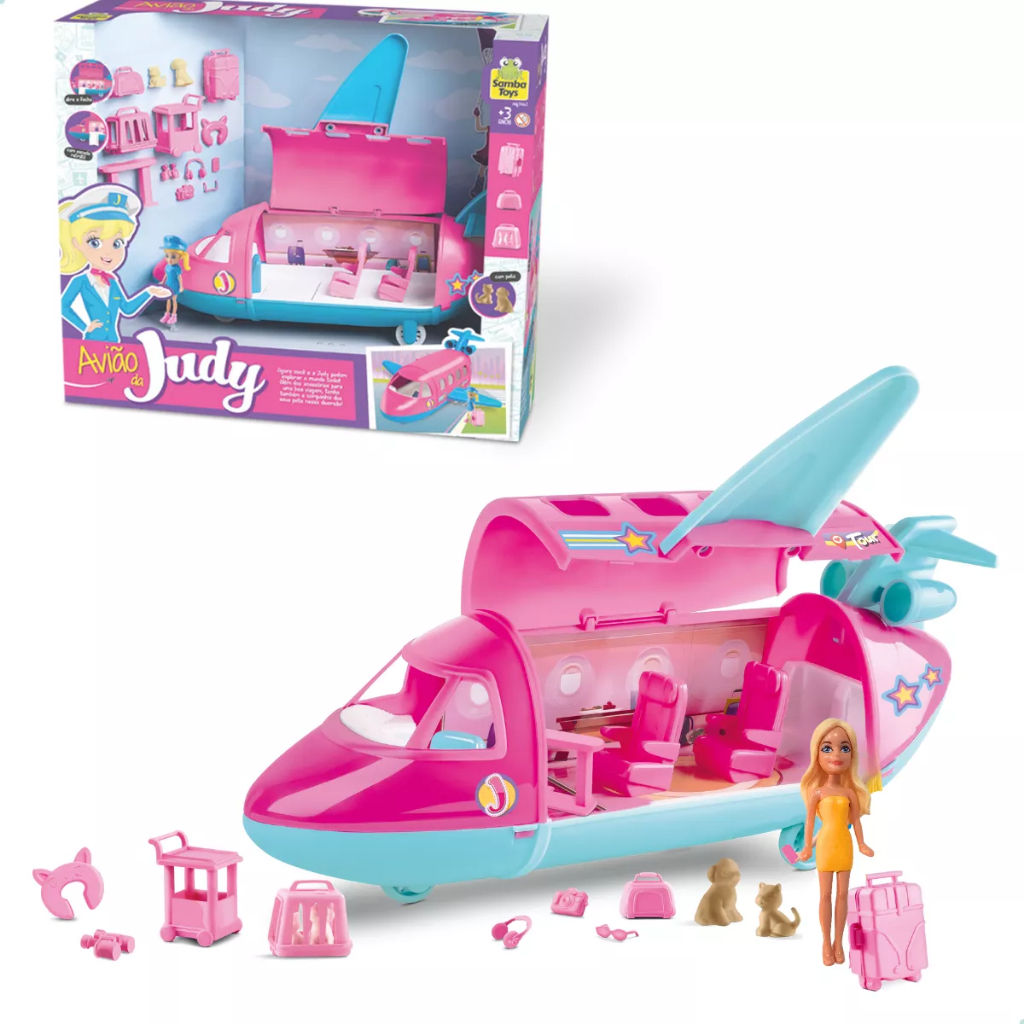Avião da Judy Samba Toys - Avião com Boneca e Acessórios 15 Peças em Oferta na Shopee