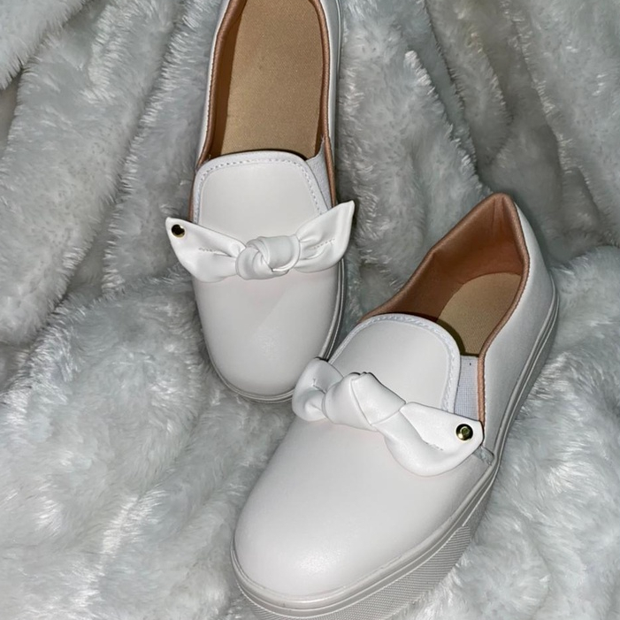 Tênis Feminino Slip On Casual Confortável Macio Calce Fácil Branco Enfermeira Área Saúde IA54
