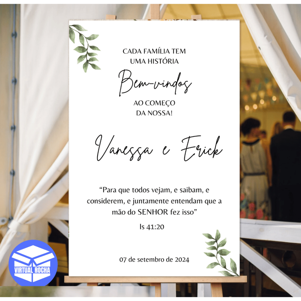 Placa Bem Vindo ao Nosso Casamento Branco e Verde Mdf em Oferta na Shopee