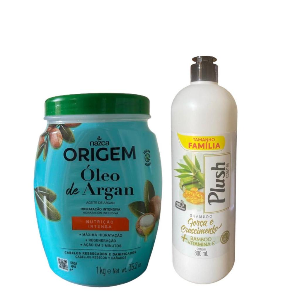 Kit Rotina Capilar Creme Capilar Nazca Origem Óleo De Argan 1kg + Shampoo Reparação Óleo de Argan 800ml