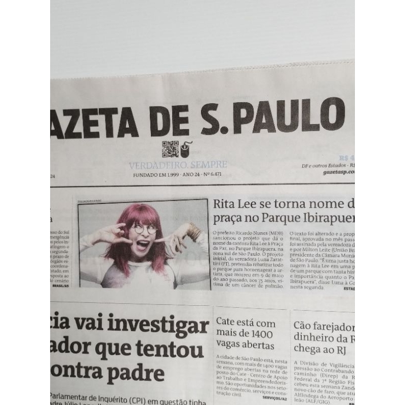 Jornal Gazeta de SP - Rita Lee Praça Ibirapuera (Jun/24)