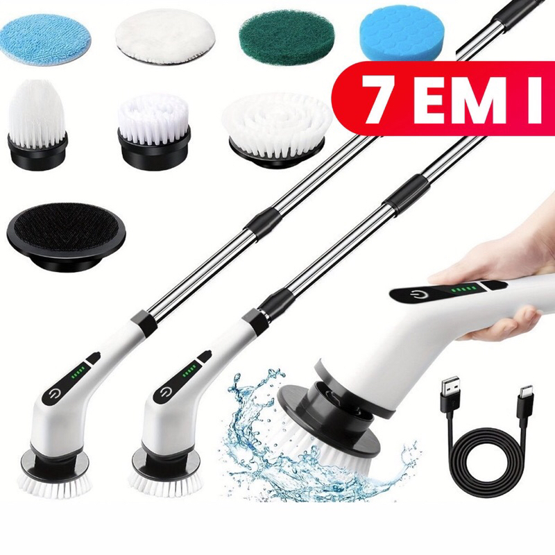 Escova Elétrica de Limpeza Multiuso 7 em 1 / 9 em 1 – Sem Fio, Recarregável e Ajustável