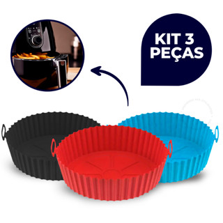 Kit 3 Formas Assadeira Para Fritadeira Air Fryer Em Silicone Flexível Lavável
