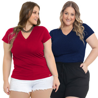 Kit Duas Blusas Básica Decote V Tendencia Da Moda Feminina Plus Size 029 em Oferta na Shopee