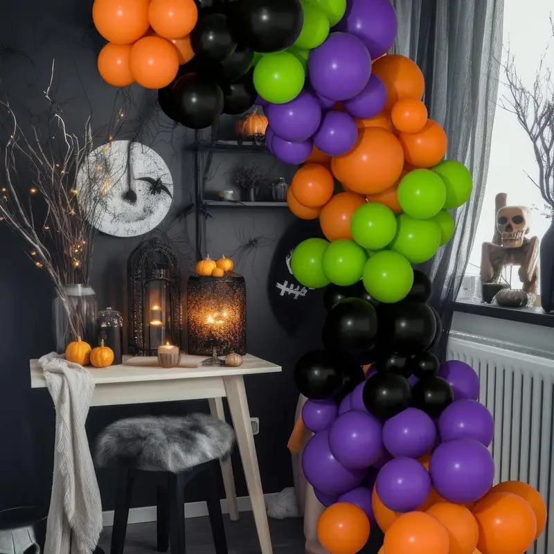 Kit 200 Balão Halloween - Verde Claro + Lilás + Laranja + Preto Decoração Aniversário Eventos — imagem 2 de 2