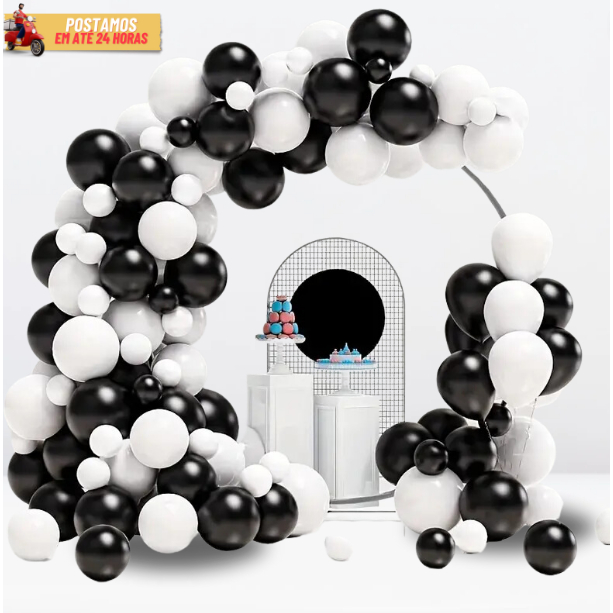 Kit 100 Balão Para Arco Desconstruido - 50 Preto + 50 Branco Decoração Aniversário Festas Eventos