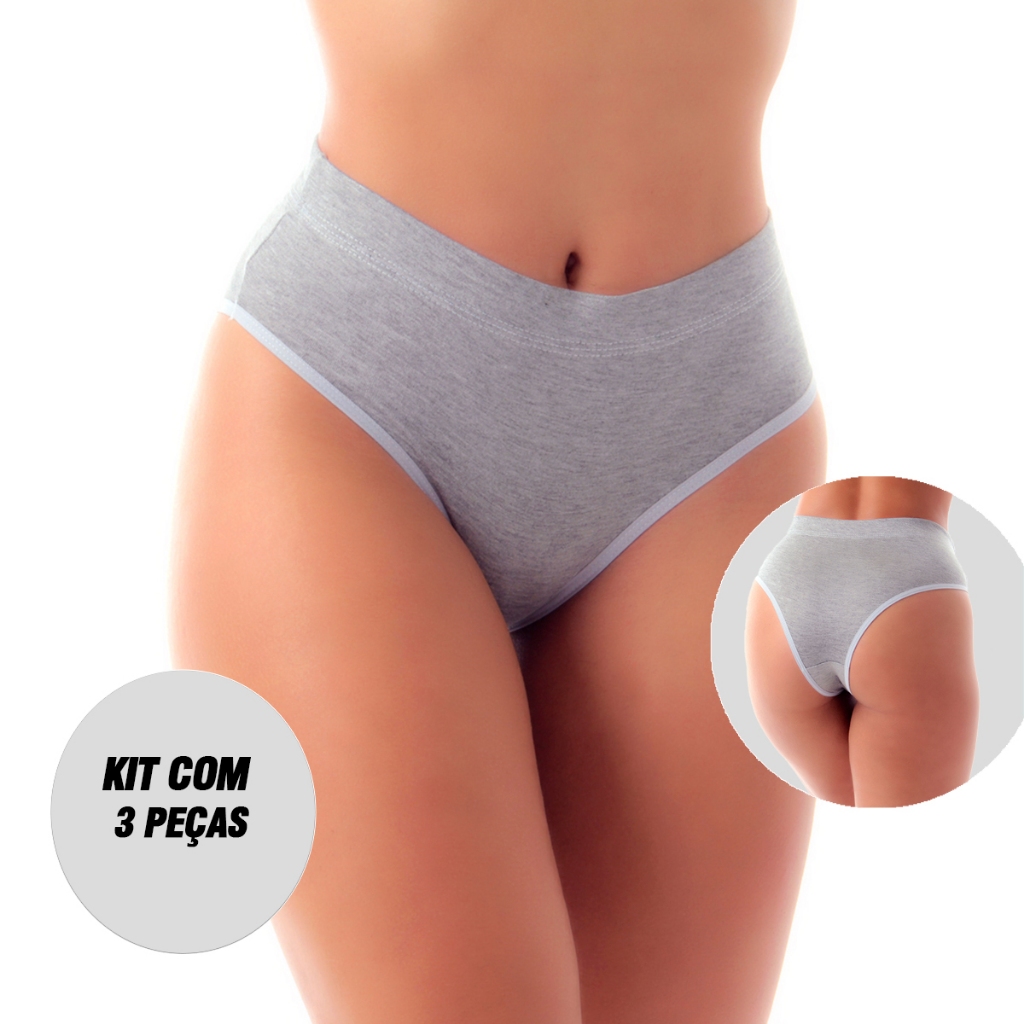 Kit 3 Calcinhas Cintura Alta de Algodão Lingerie Feminina em Oferta na Shopee
