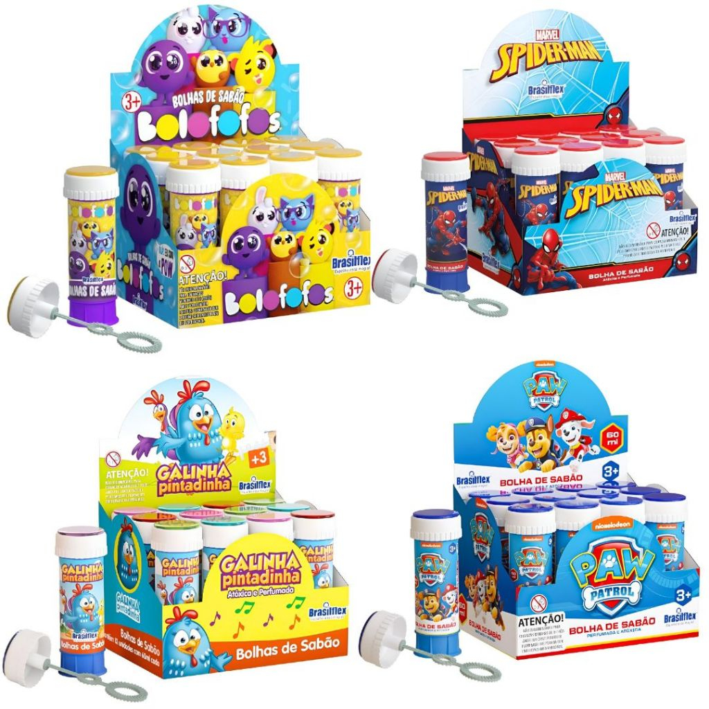 24 Bolinha de Sabão Lembrancinha Personalizada Tema Bolofofos, Patrulha Canina, Homem Aranha em Oferta na Shopee