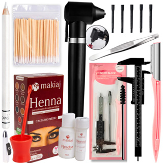 Kit Design de Sobrancelha Makiaj Henna Navalha Pinca Lapis Pincel Paquimetro Kit Sombrancelha em Oferta na Shopee