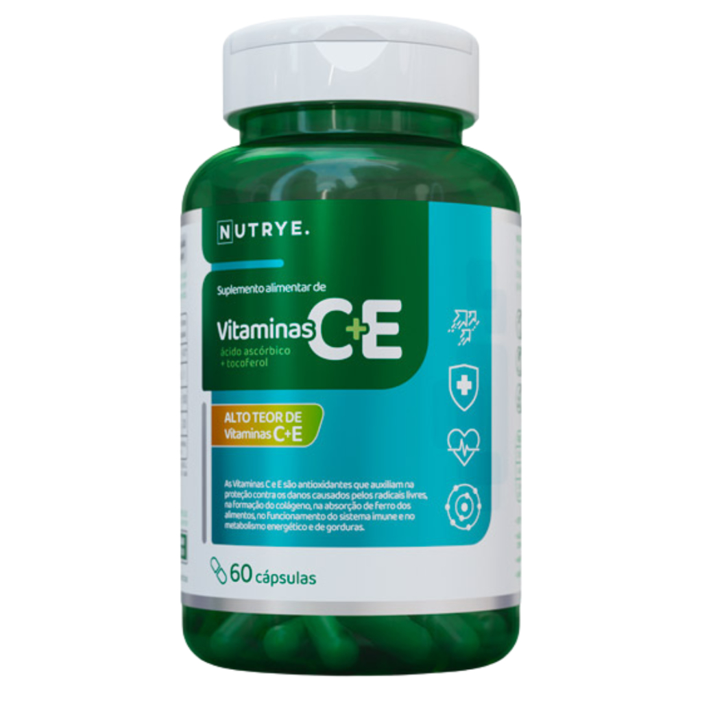 Vitamina C + Vitamina E 60 caps Pele Cabelos e Unhas mais Saudáveis