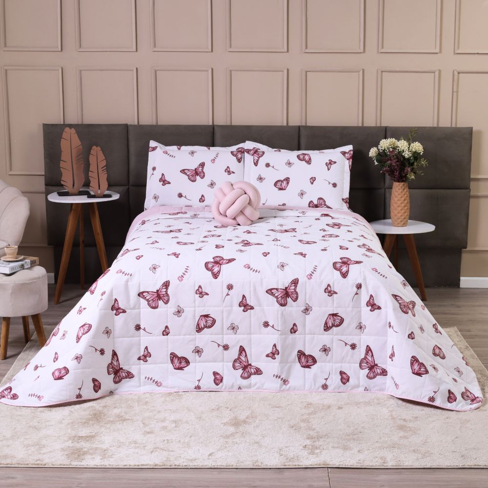 Kit Colcha Cobre Leito Casal Queen Dupla Face Elegance Algodão Percal 180 Fios 2,60m x 2,5...