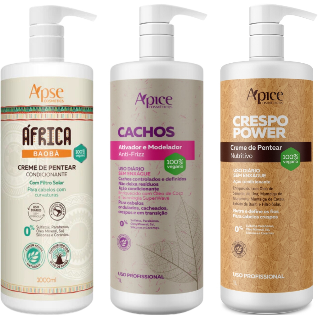 Kit Creme De Pentear Cachos África Baobá Crespo Power Vegano Condicionante Capilar 1L- Escolha o seu em Oferta na Shopee