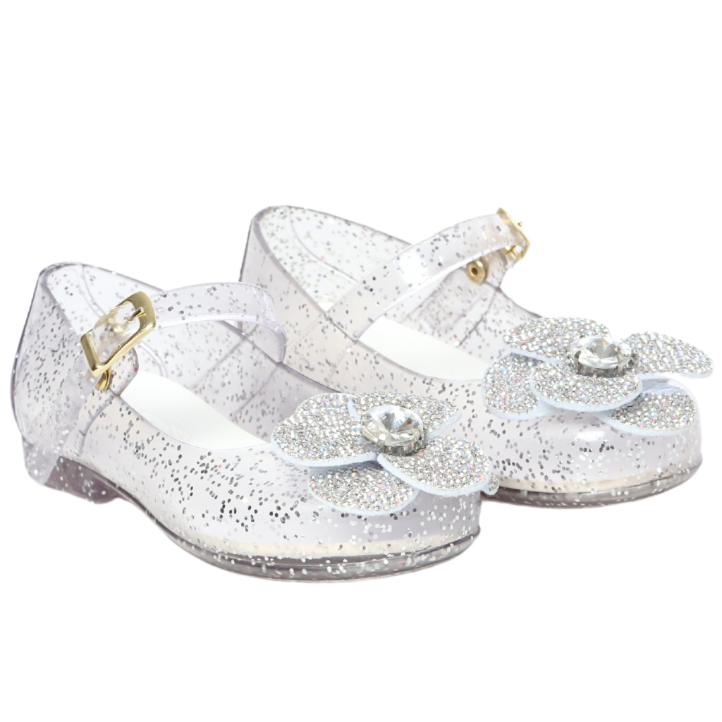 Sapatilha menina glitter flor dupla strass sandália infantil calçados juju shoes