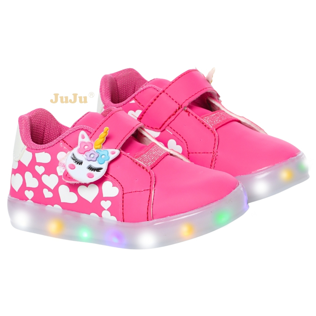 Tênis infantil led unicórnio calçados luizinha menina juju shoes