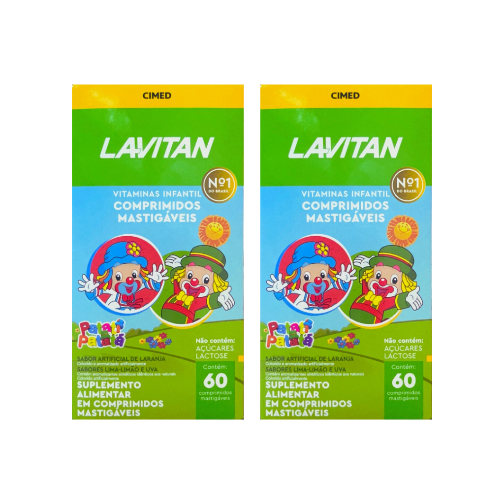 Kit 2 Lavitan Infantil Comp. Mastigaveis lima-limão uva 60 Cpr