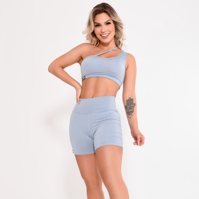 Promoção Conjunto Fitness Grace Azul Claro Academia AQN SPORT