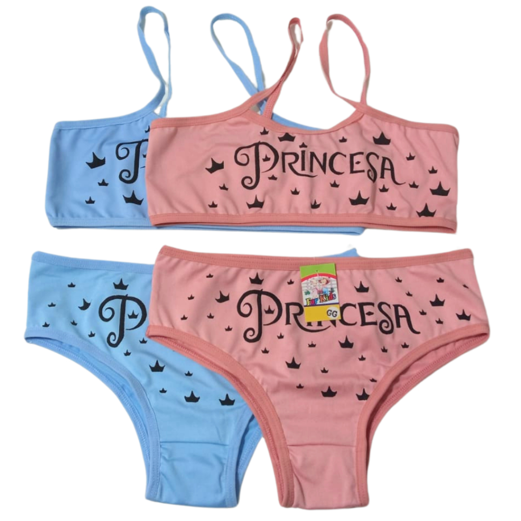 Kit 2 Conjuntos Infantil Feminino Calcinha e Top Princesa Microfibra Romantic 4 a 12 anos em Oferta na Shopee