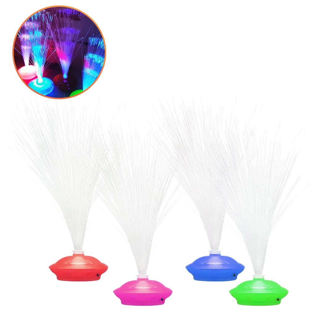 5 Enfeite de Mesa Abajur Luminária Brilha Fibra Ótica Festa Neon LED Várias Cores