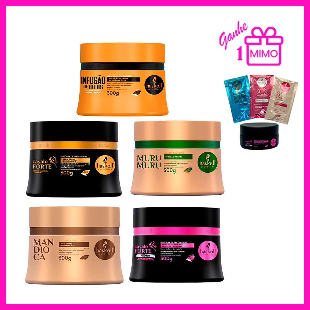 Haskell Máscara de Tratamento 300g (Cavalo Forte, Cavalo Forte Hidra, Infusão de Òleos, Mandioca ou MuruMuru)