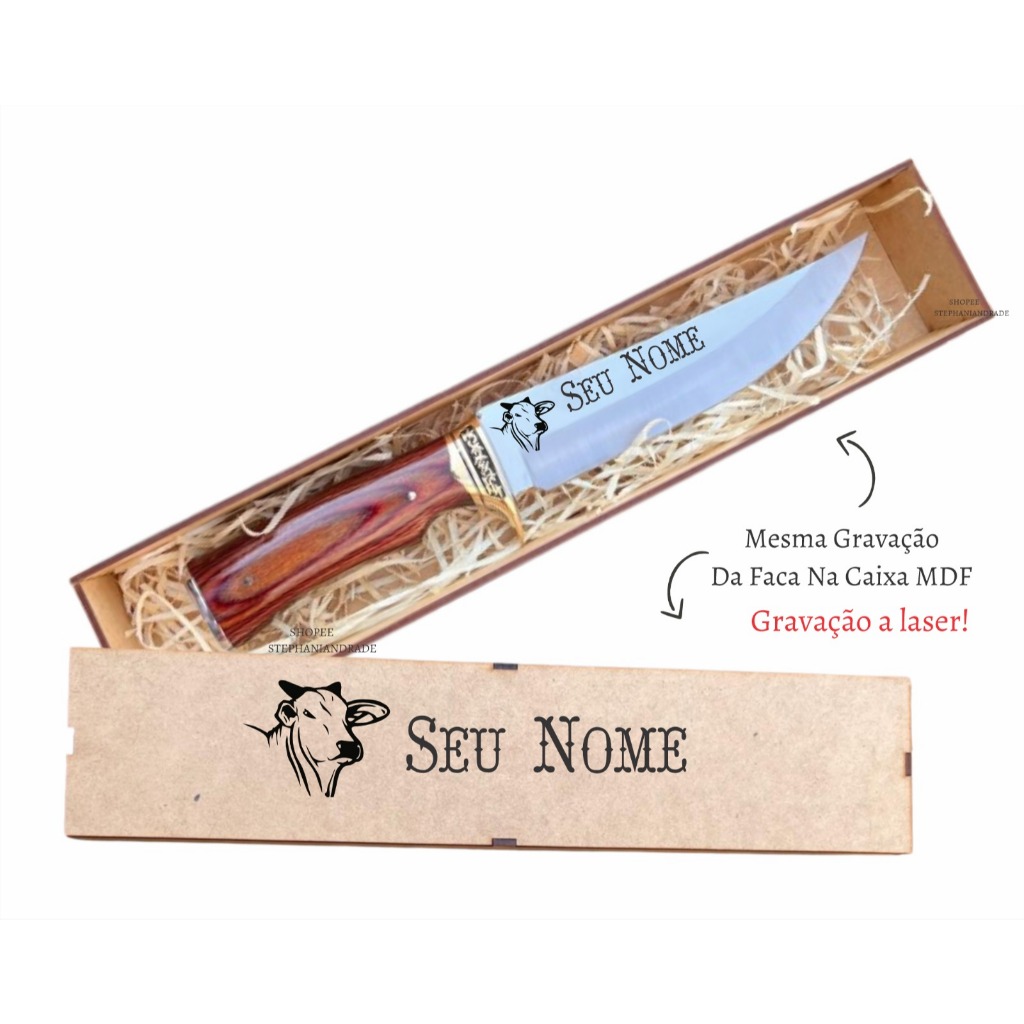 Faca com Bainha e Estojo MDF Personalizado Com Seu Nome ou Logo
