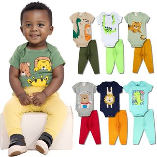 Kit 4 Peças de Roupas para Bebê Menino (2 Body Curto + 2 Calça Mijão) Kit 2 Body Roupa Infantil Bebê em Oferta na Shopee