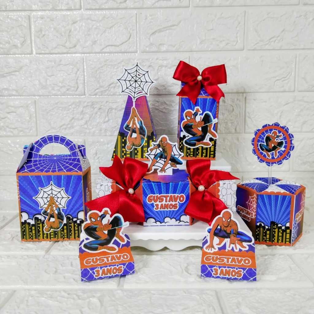 PEGUE E MONTE - Kit Festa Personalizado Homem Aranha Lembrancinhas Caixinhas para festa