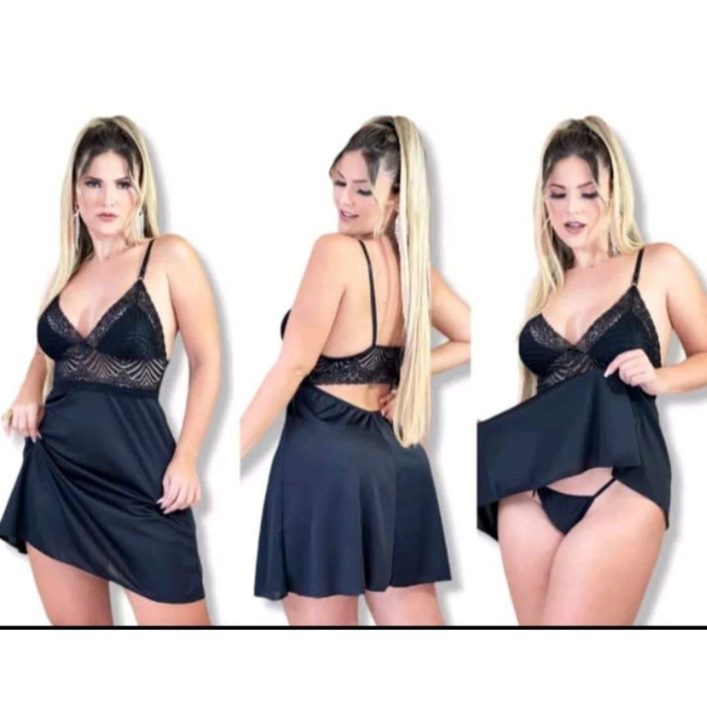 Camisola de Renda Sensual mais Calcinha Fio Dental | Lingerie Delicada para Dormir | Camisola Curta de Renda | Fio Dental Confortável | Roupa Íntima Feminina Sexy