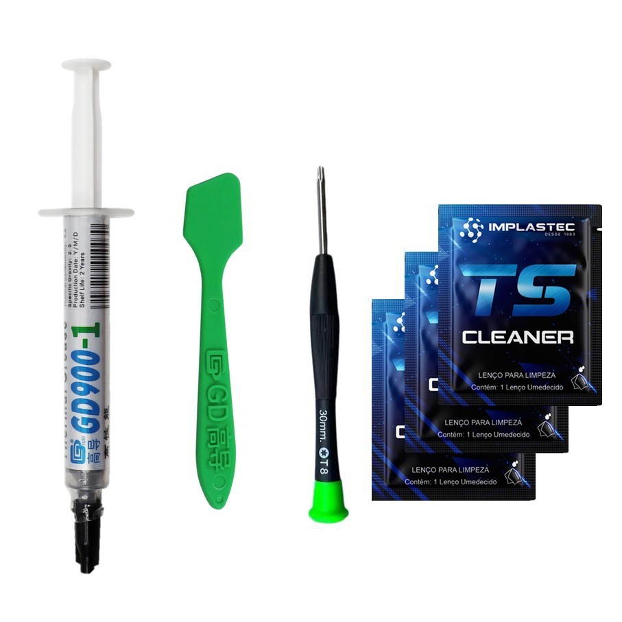 Kit Pasta Térmica GD900-1 + Raspador Kit Chave Torx T8 com Furo +  Sachê TS-Cleaner Manutenção