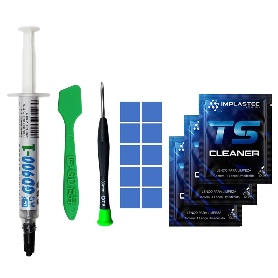 Kit Pasta Térmica GD900-1 + Raspador Kit Chave Torx T8 com Furo +  Cleaner 10ml + 10 Thermal Pad Manutenção