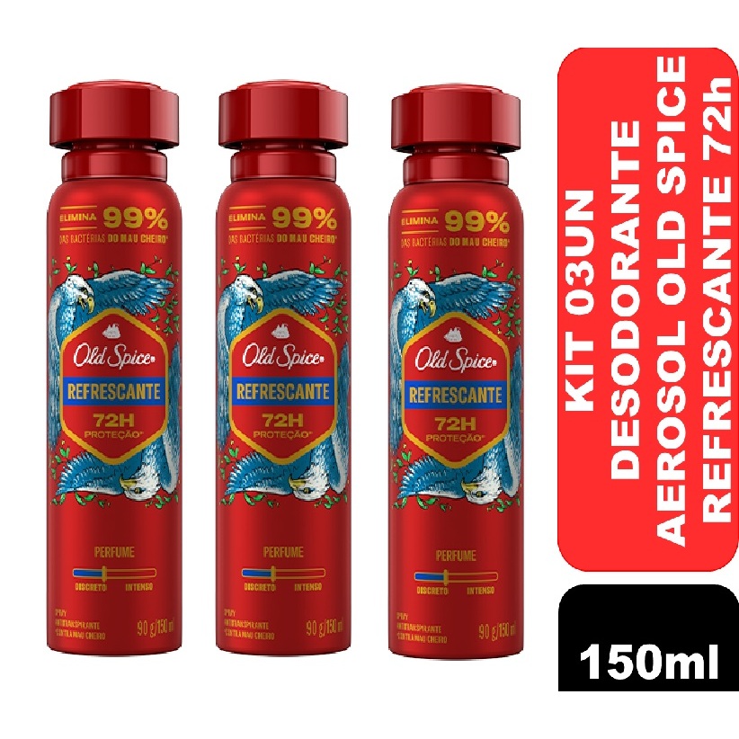 Kit 03un Desodorante Antitranspirante Aerossol Old Spice Refrescante 150ml em Oferta na Shopee