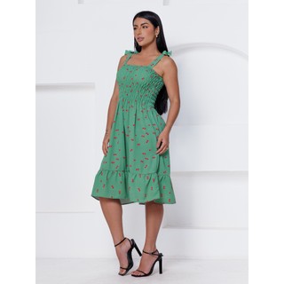 Vestido Curto de Lastex Com Alça Estampado Cereja