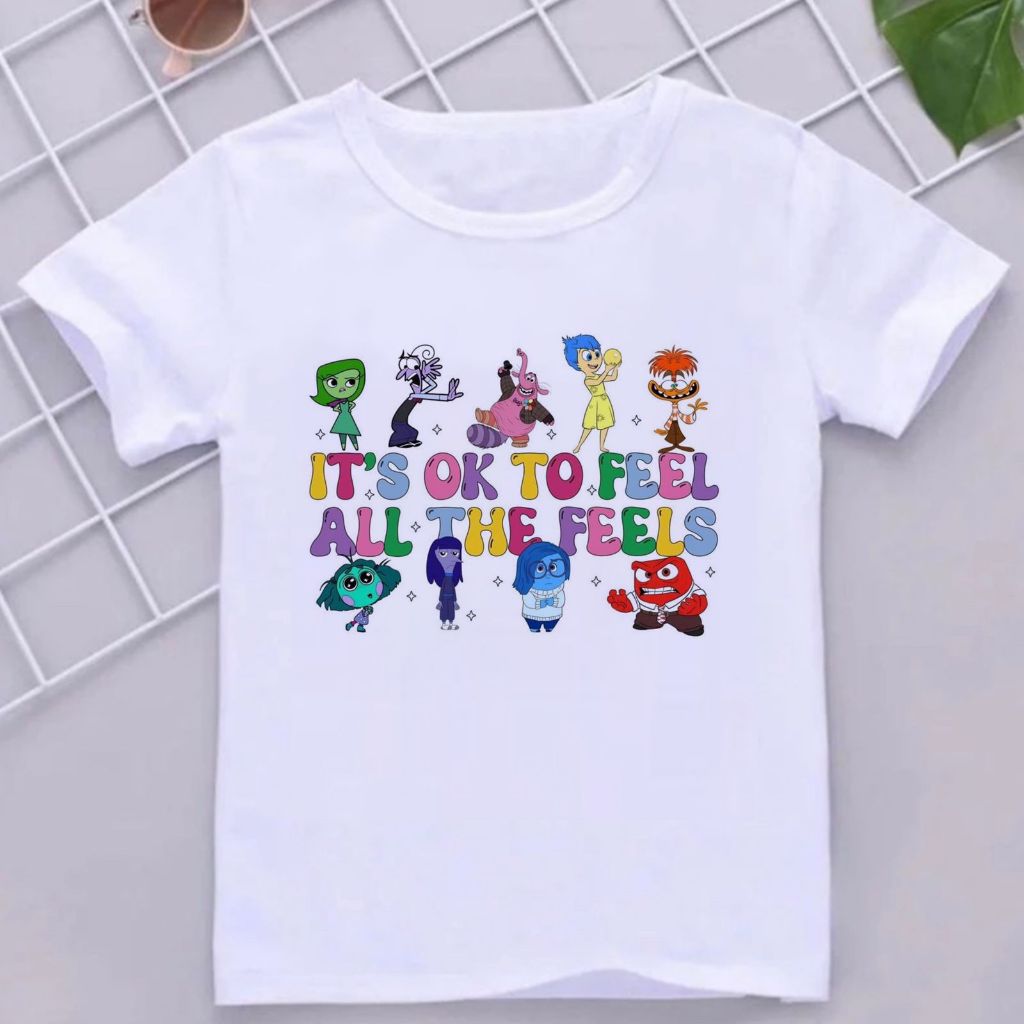 Camiseta Infantil Divertida all the feels estampada mente divertidamente filme emoções Blusa juvenil presente camisa leve fresca kids personagens estampas legais