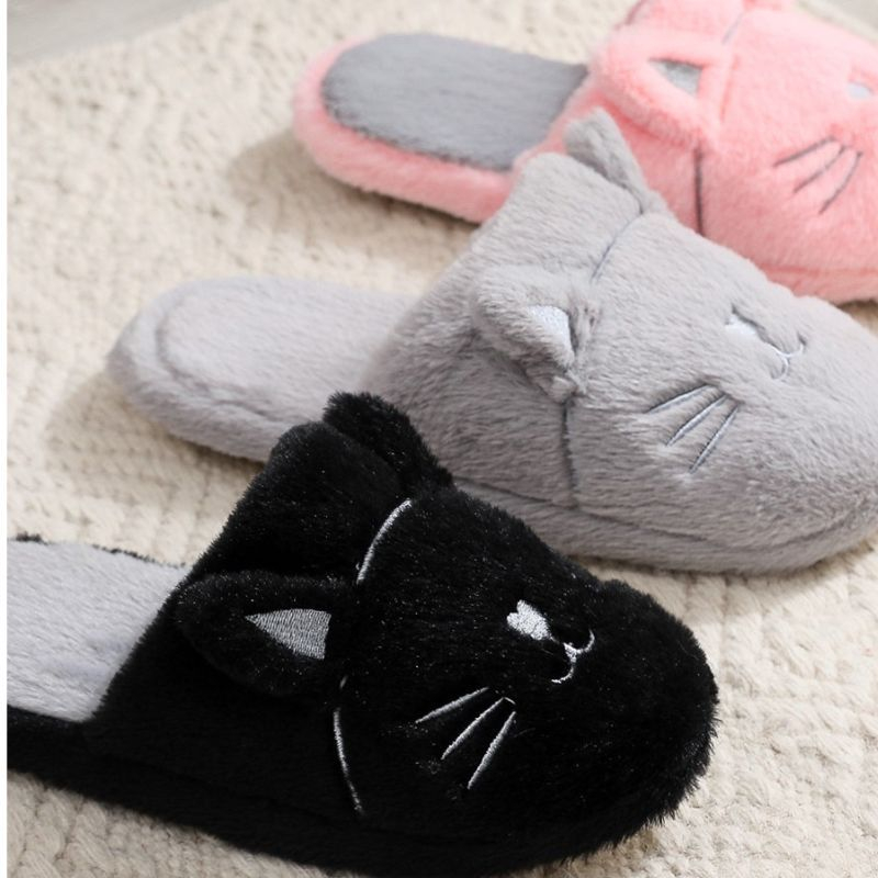 Pantufa Gatinho Feminina Pelúcia Macia Antiderrapante Chinelo De Quarto Quentinha Confortável