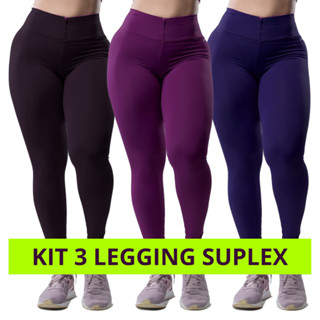 Calça Legging Feminina Academia Suplex Fitness Grossa kit 3 peças Pano com Compressão em Oferta na Shopee