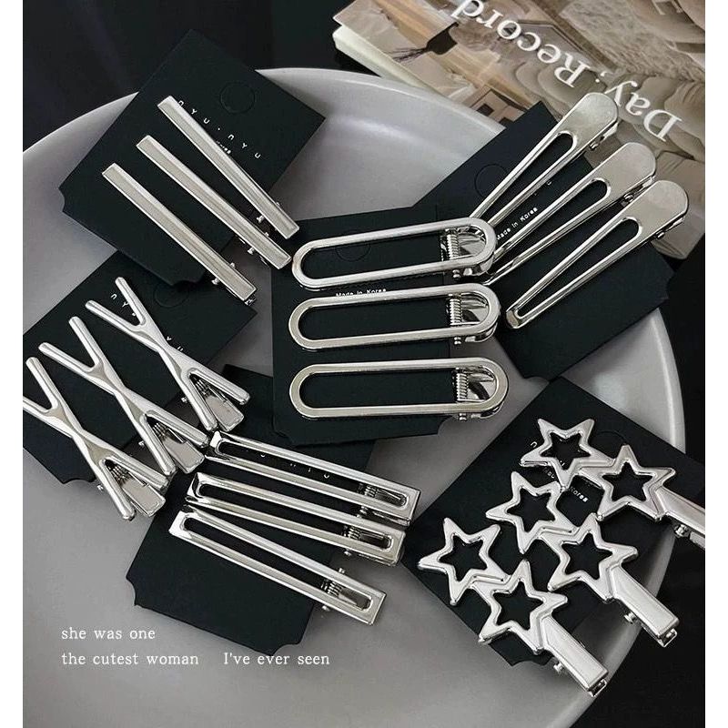 Conjunto De Clipes Para Cabelo z.w bijux Silver Metal Hollow Star Bangs Straight Simples