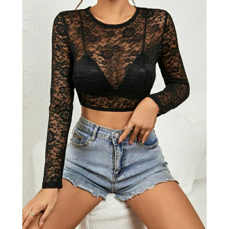TOP CROPPED DE RENDA MODA FAMOSAS INFLUENCER BLOGUEIRA TIK TOK