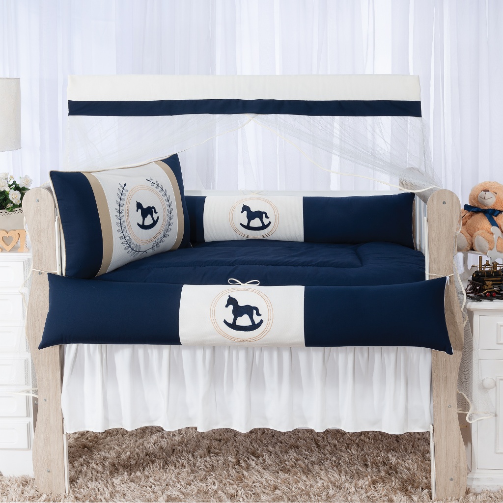 kit de berço americano cavalinho marinho 9 peças algodão