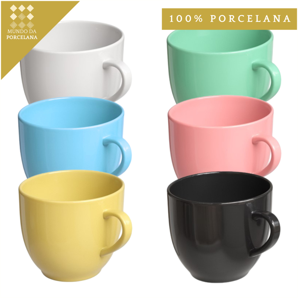 Kit 6 Xicara Cafe Cha Porcelana 95ml Colorido Colorida Chicara Classica Premium