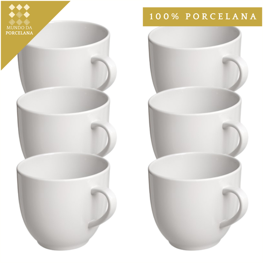 Jogo 6 Xicara Cafe Cha Porcelana 95ml Branco Branca Xícara Mundo da Porcelana em Oferta na Shopee