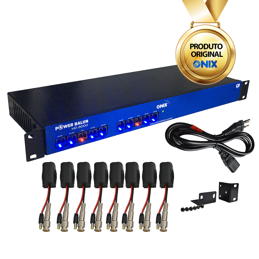 Rack Cftv Power Balun Hd 8000 4k Onix 8 Canais C/ Fonte 5a