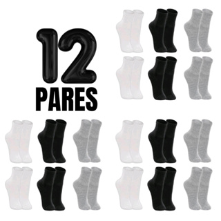 Kit 12 Pares Meias Cano Alto 80% algodão masculina e feminina em Oferta na Shopee