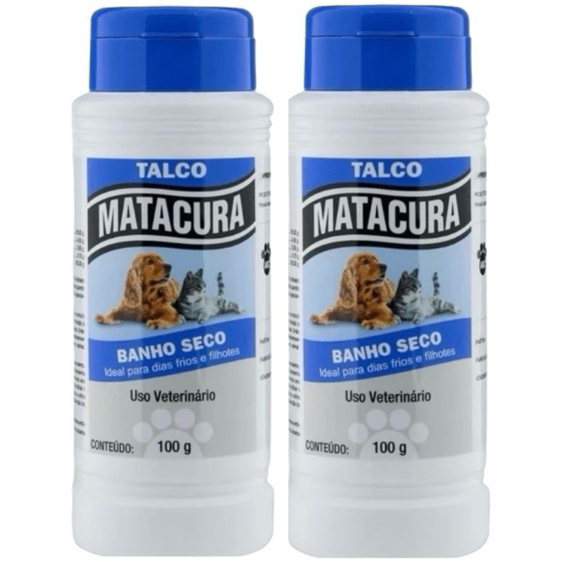 Kit C/2 Talco Banho Seco Matacura para cães e gatos e até filhotes 100g em Oferta na Shopee