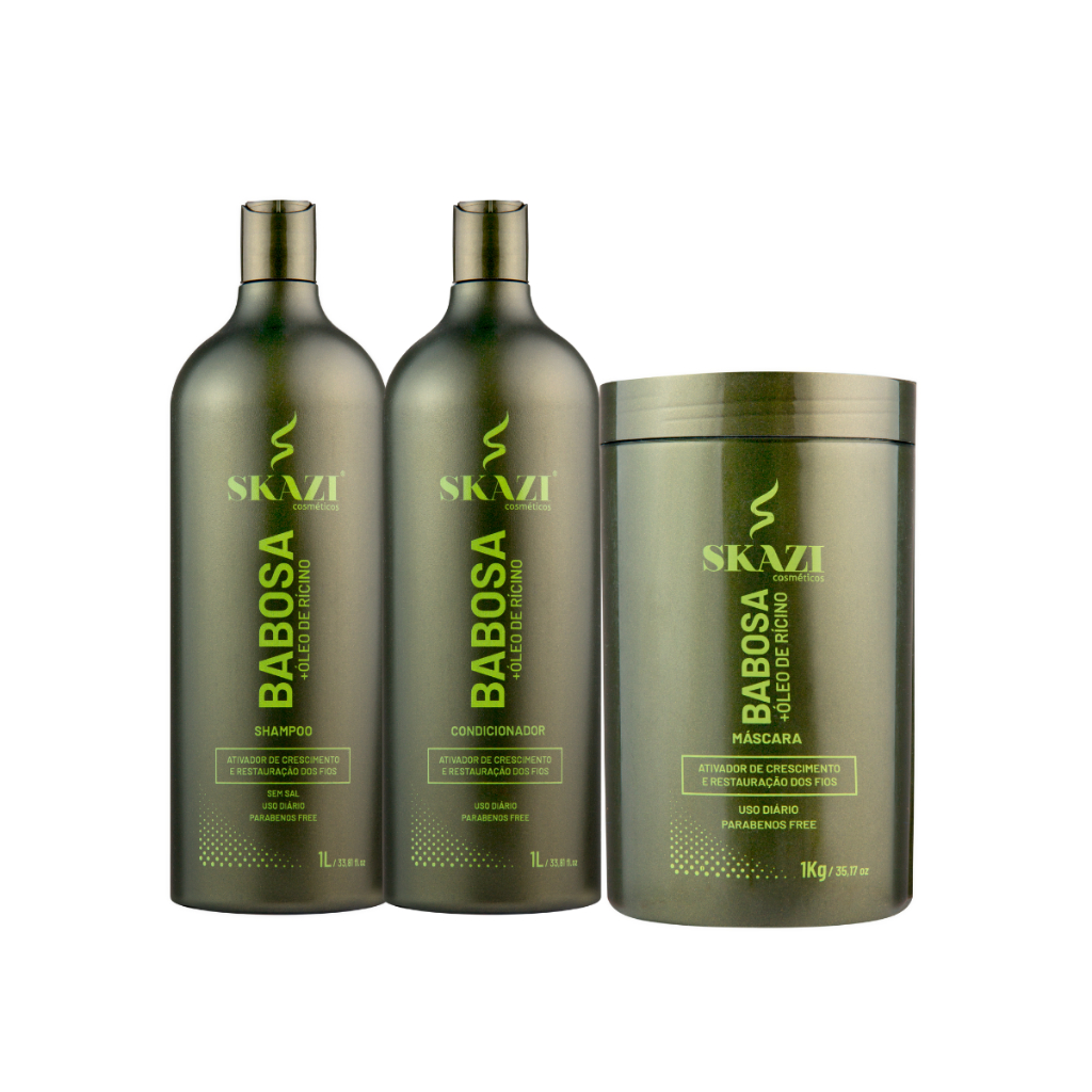 Kit Shampoo Condicionador E Mascara Skazi Babosa e Ricino 1L em Oferta na Shopee
