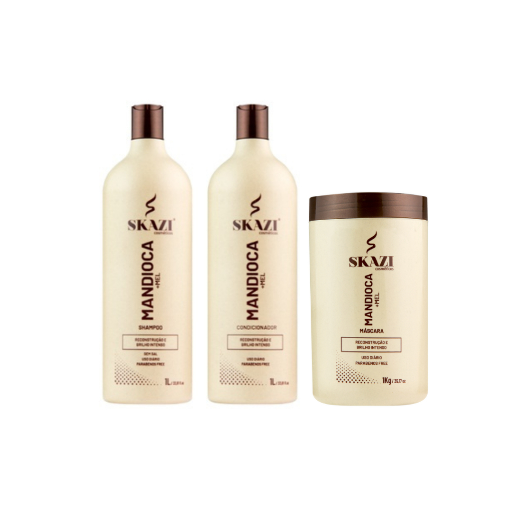 Kit  Skazi Shampoo Condicionador E Mascara Mandioca e Mel 1kg