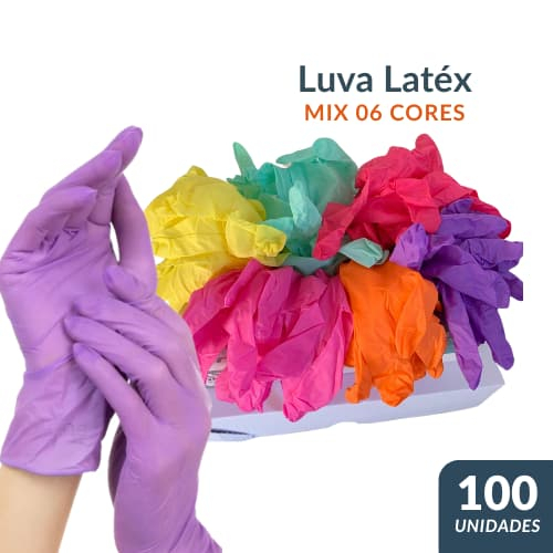 Luva Látex Descartável COLORIDAS KIT 06 Cores Caixa Com 100 Unidades em Oferta na Shopee