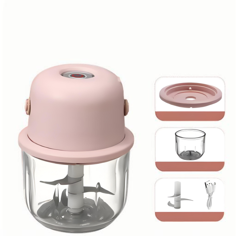 Mini Processador Elétrico de Alimentos Portátil com 3 lâminas de aço inox USB 250 ml Bivolt