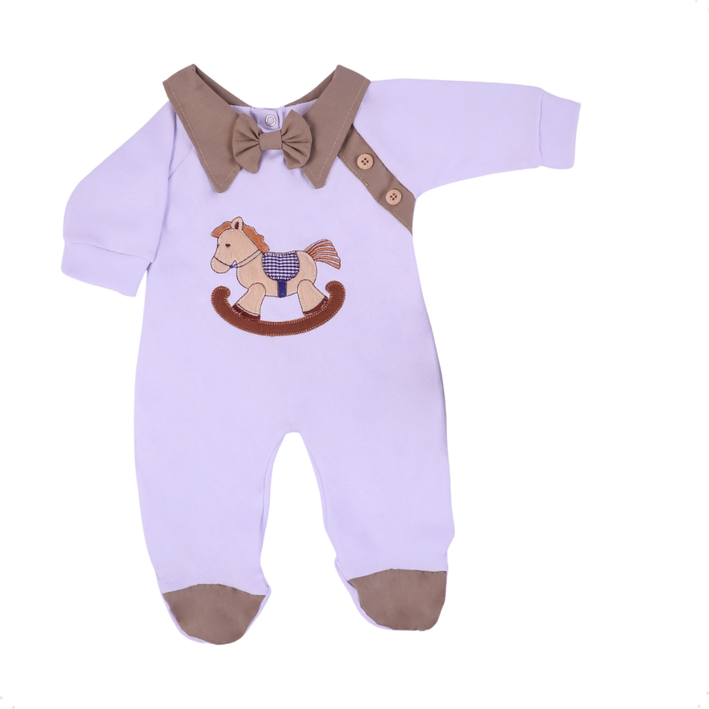 Macacão Menino com Bordado de Cavalinho 100% Algodão Roupa Infantil Menino Masculino