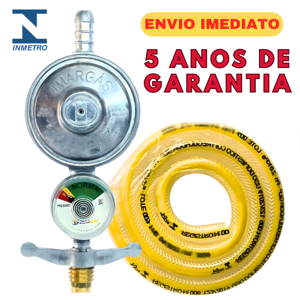 Registro Regulador De Gas De Cozinha Com Visor Manometro Botijão 13k Com Mangueira 0,80