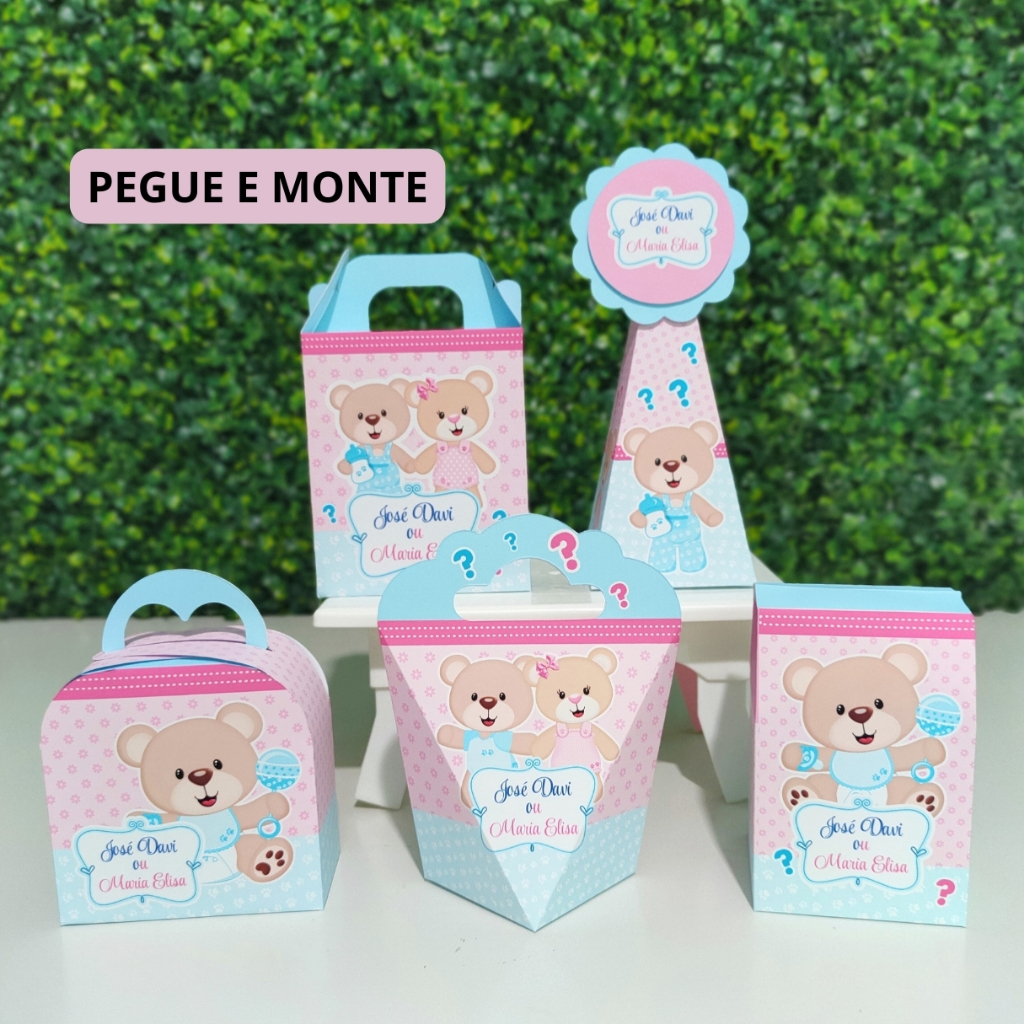 Personalizados Chá Revelação Ursinhos | LembrancinhaS / Caixinhas PEGUE E MONTE