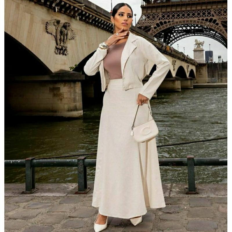 Conjunto de linho casaquinho, saia midi evangélico feminino e blazer social saia gode de bolso  conjunto elegante igreja